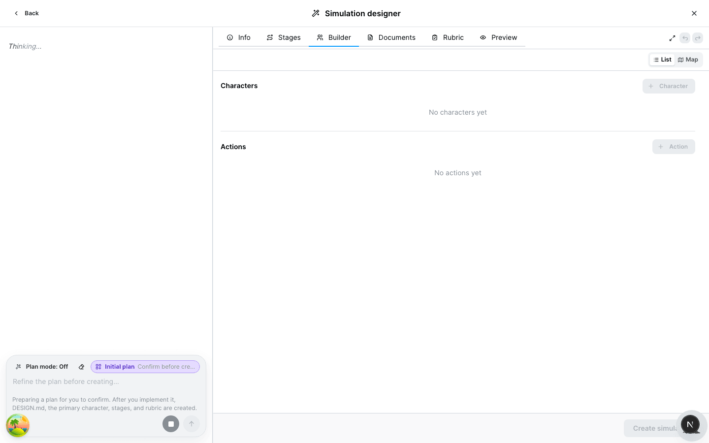 Workspace with Builder and chat
