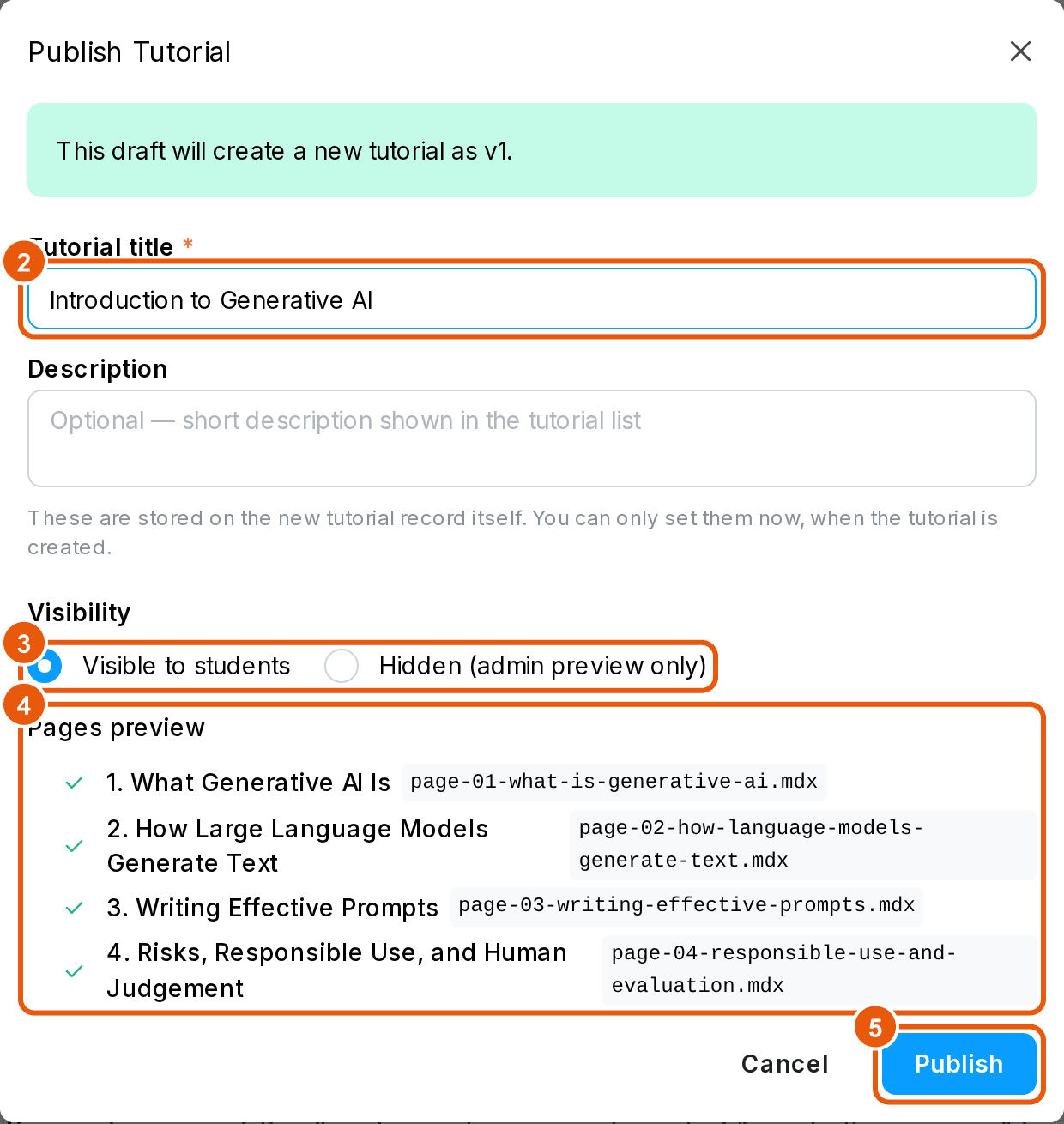 Publish Dialog
