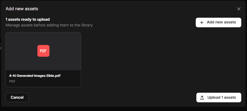 Upload Assets Dialog