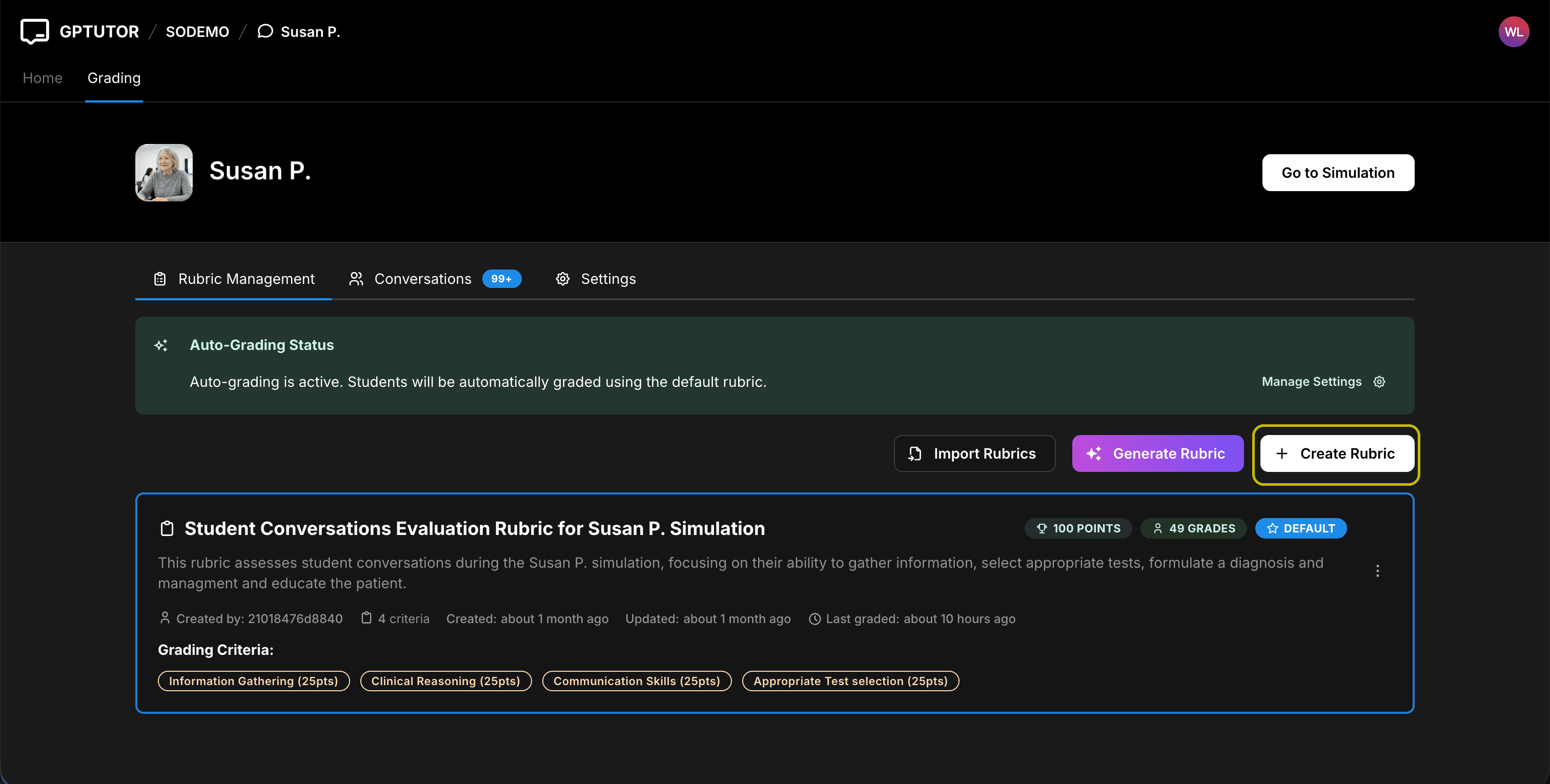 Create Rubric Button