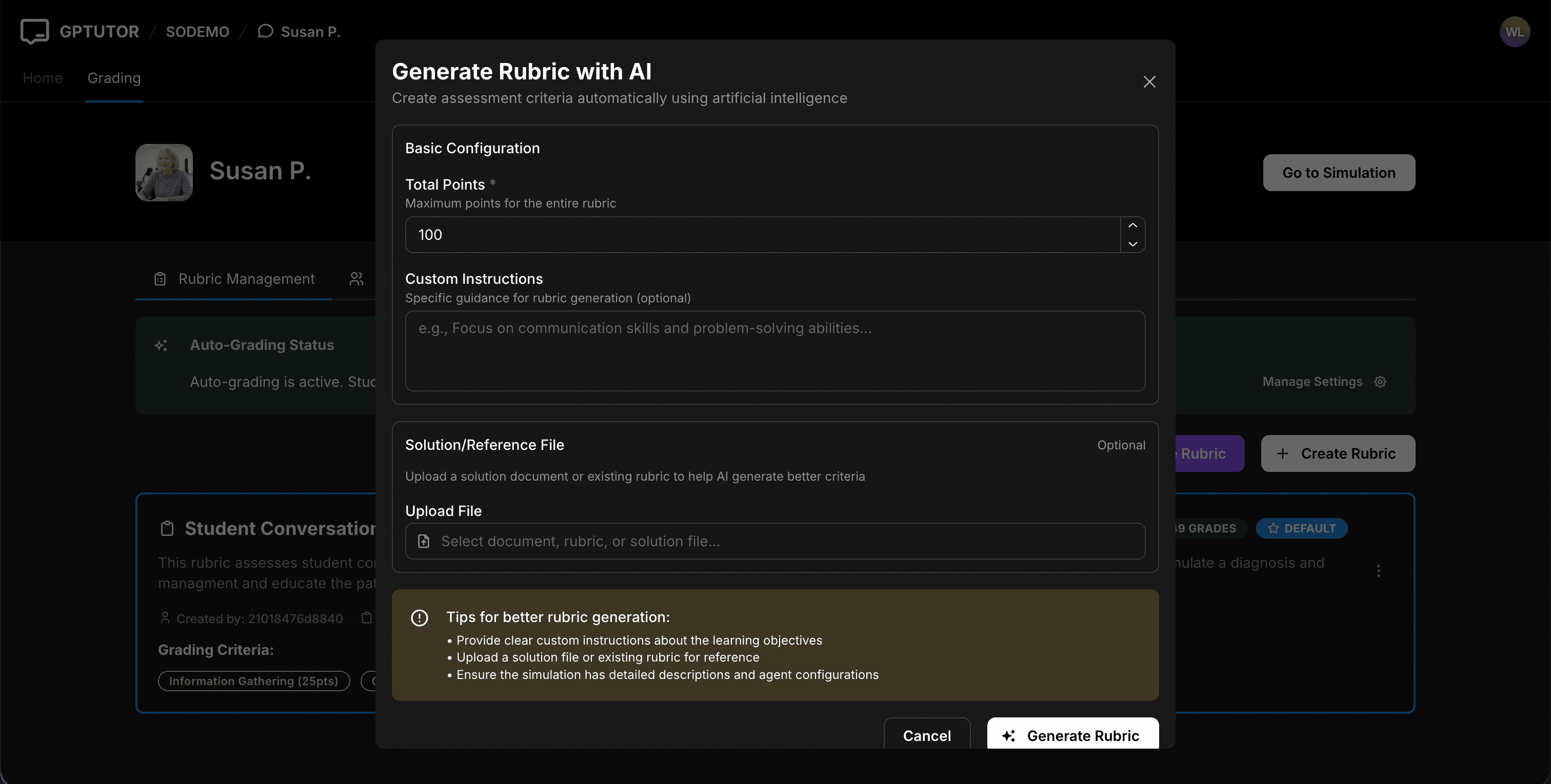 Generate Rubric with AI Dialog