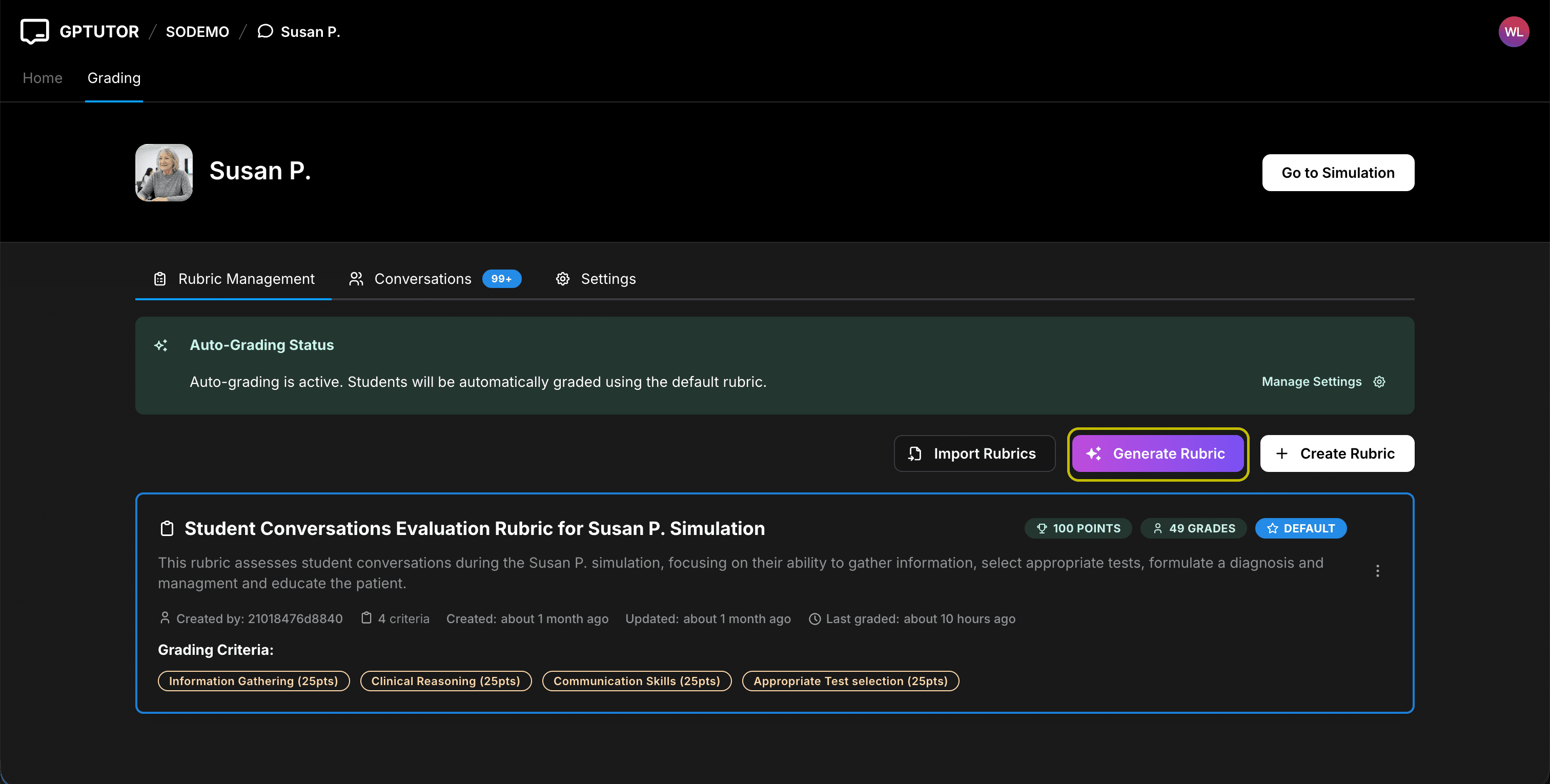 Generate Rubric Button