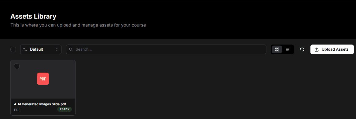 Assets Library - Upload Button