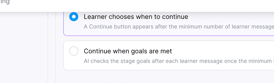 How learners continue choice cards