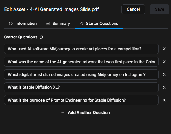 Edit Asset - Starter Questions