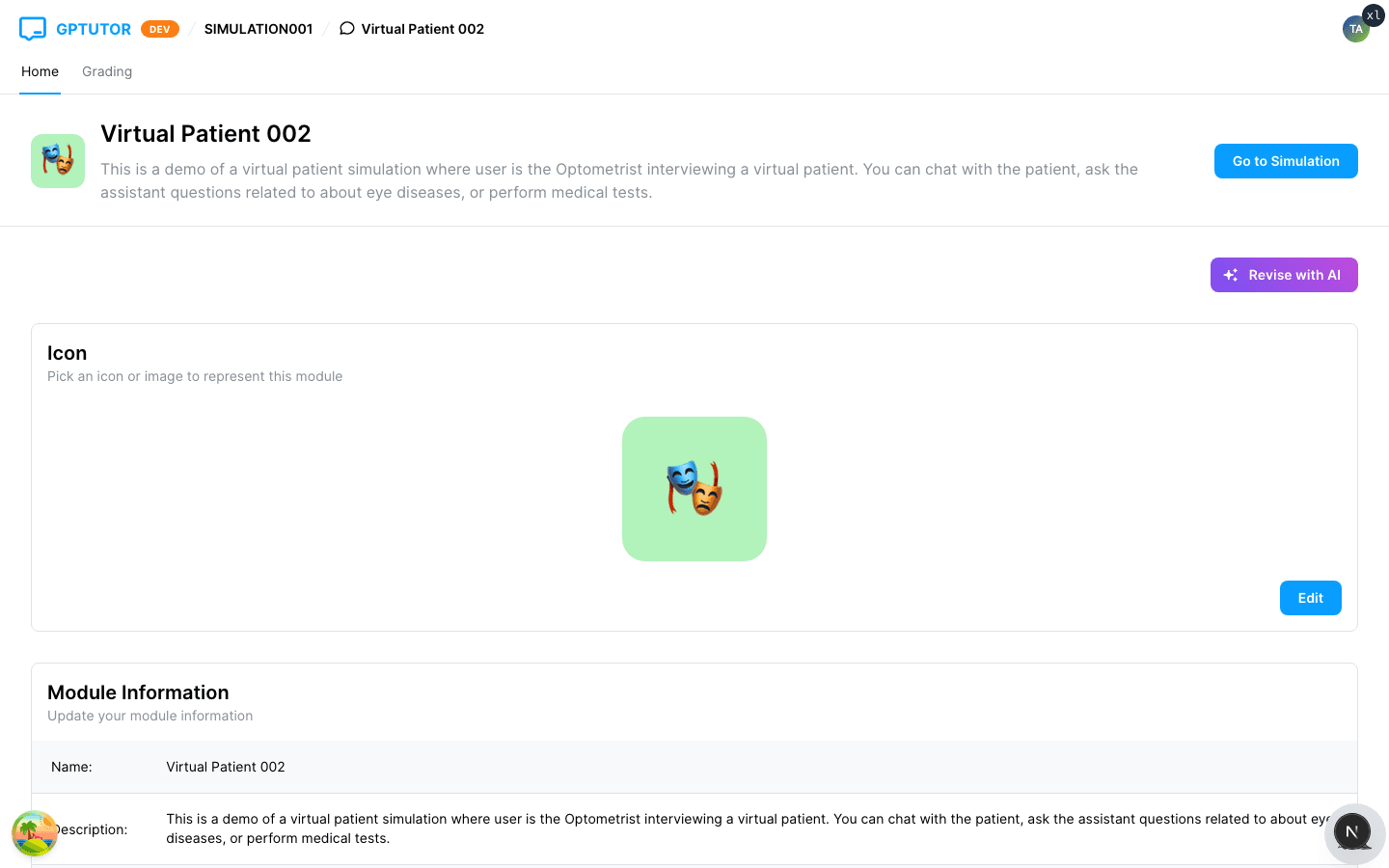 Module page with Revise with AI button