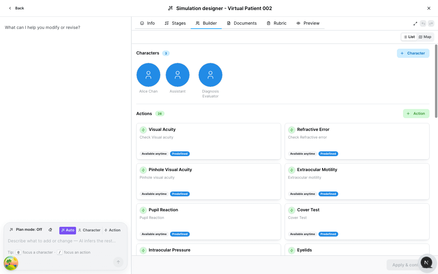 Revise with AI workspace for an existing simulation