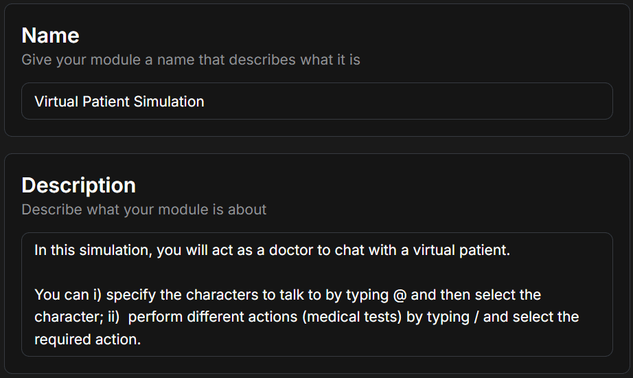 Simulation Name and Description