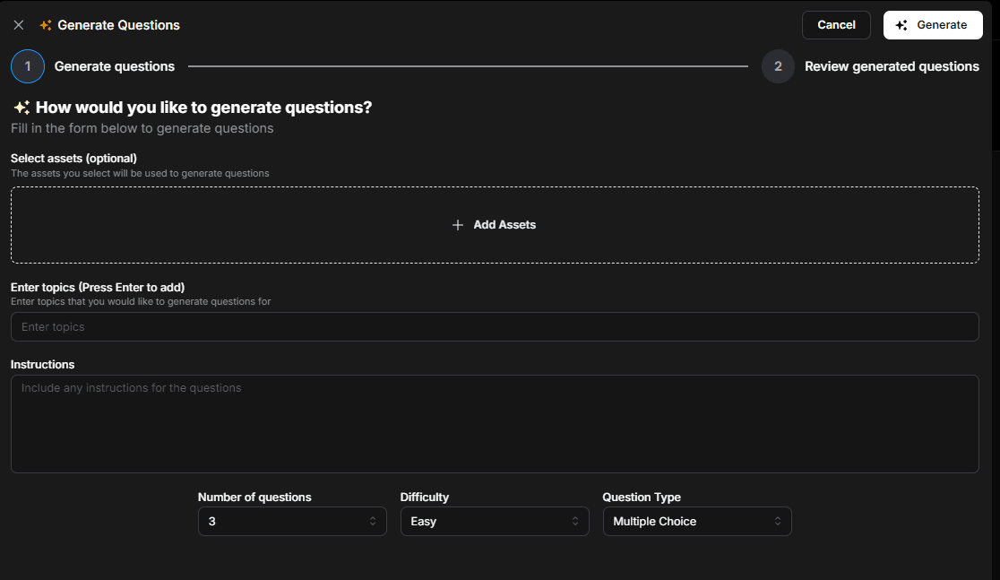 Generate Questions - Setup