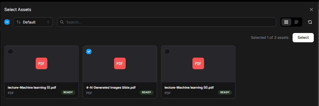 Select Assets for Generation