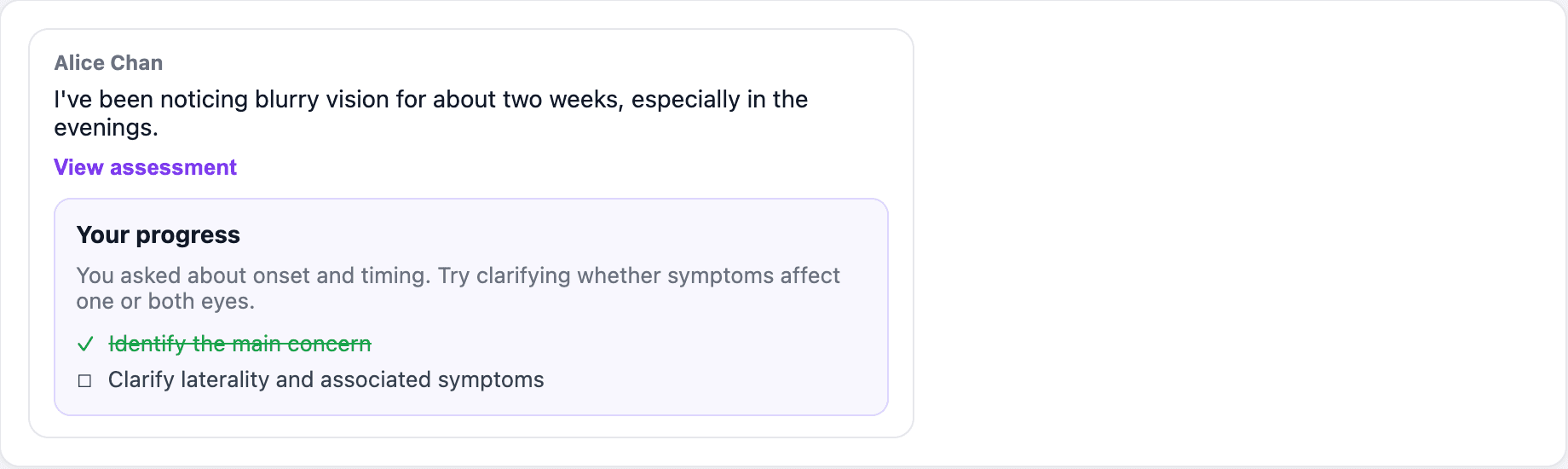 View assessment on a character reply