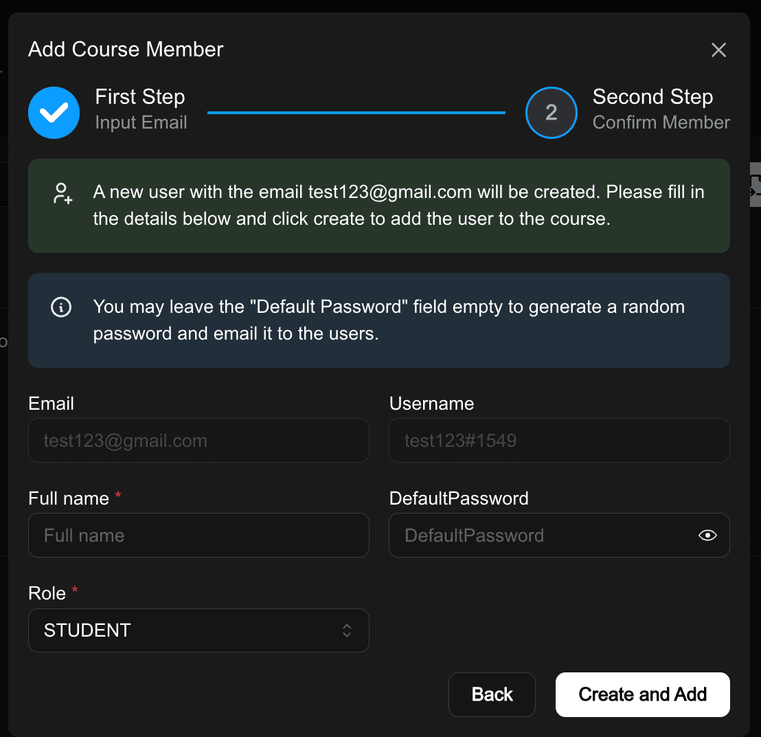 Add Course Member - Second Step
